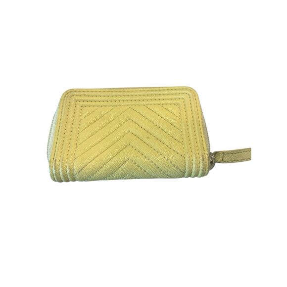 CHANEL Yellow Caviar Leather Chevron Quilted Boy Zip Around Coin Purse Wallet - Picture 7 of 16